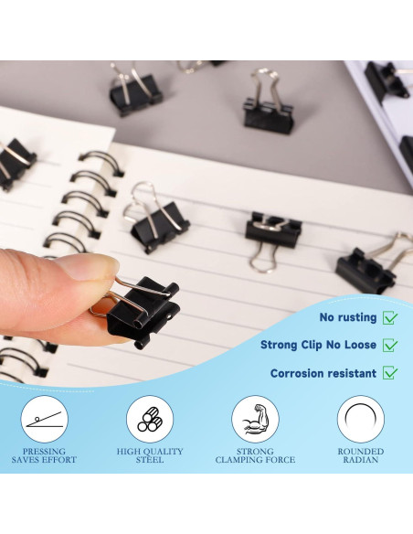 240 Clips de Carpeta Negros JIURUN 15mm Reutilizables
