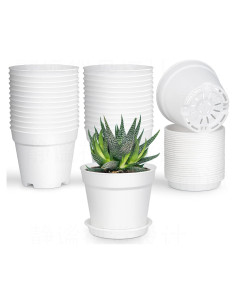 28 Macetas de Plástico 4" SwinDuck con Plato Drenaje Blanco
