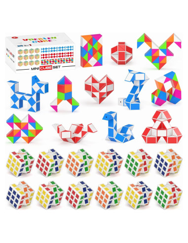Set 24 Mini Cubos Fidget Vdealen - 12 Cubos 3x3 y 12 Cubos Serpiente