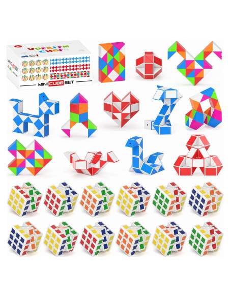 Set 24 Mini Cubos Fidget Vdealen - 12 Cubos 3x3 y 12 Cubos Serpiente