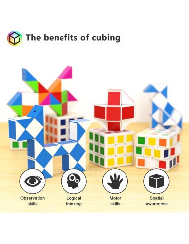 Set 24 Mini Cubos Fidget Vdealen - 12 Cubos 3x3 y 12 Cubos Serpiente