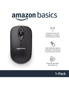 Ratón Óptico Inalámbrico Amazon Basics 2.4 GHz Negro 2