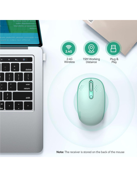 Ratón Inalámbrico TECKNET Verde Menta 2.4G 800/1200/1600 DPI