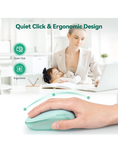 Ratón Inalámbrico TECKNET Verde Menta 2.4G 800/1200/1600 DPI