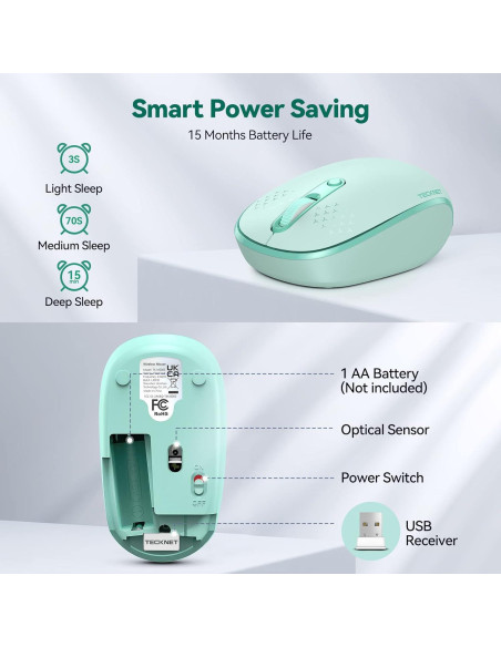 Ratón Inalámbrico TECKNET Verde Menta 2.4G 800/1200/1600 DPI
