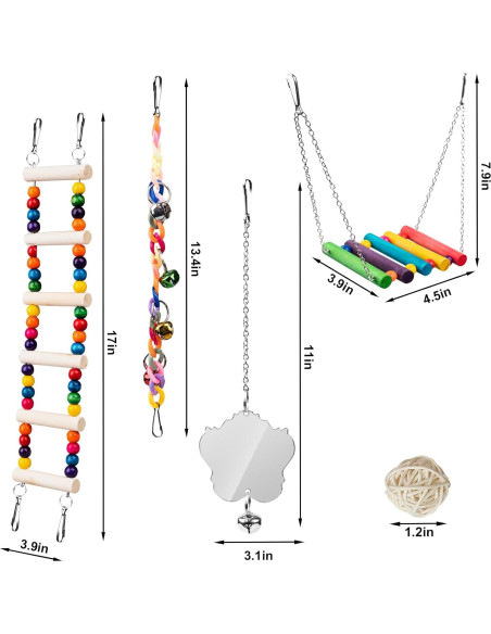Juguetes para Aves 7 Piezas JINJINANV - Columpios y Escalera 20 cm