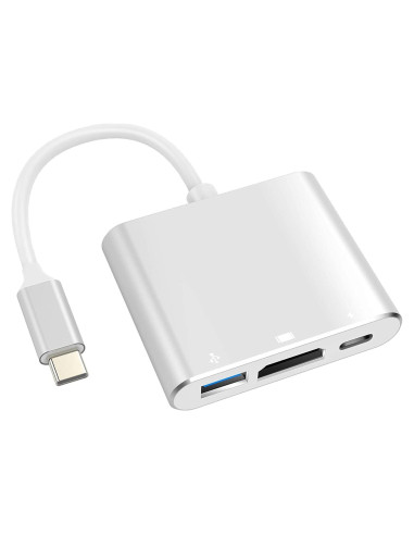 Adaptador USB C a HDMI Battony 4K 3 en 1 Plata