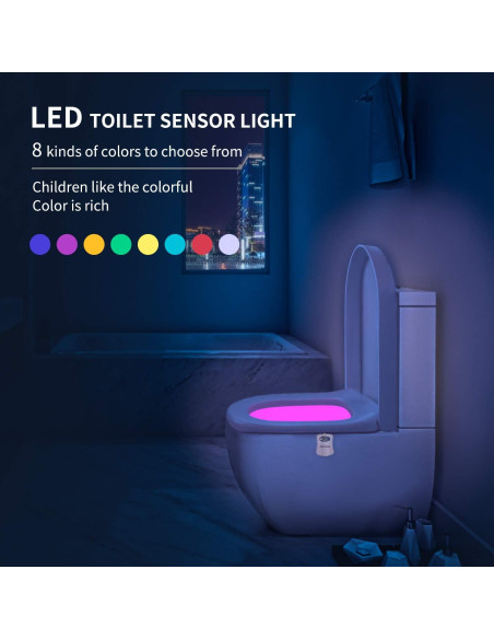 Luz Nocturna para Inodoro Aanrasey LED 8 Colores Sensor Movimiento