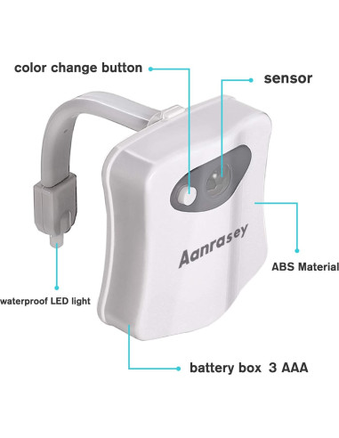 Luz Nocturna para Inodoro Aanrasey LED 8 Colores Sensor Movimiento