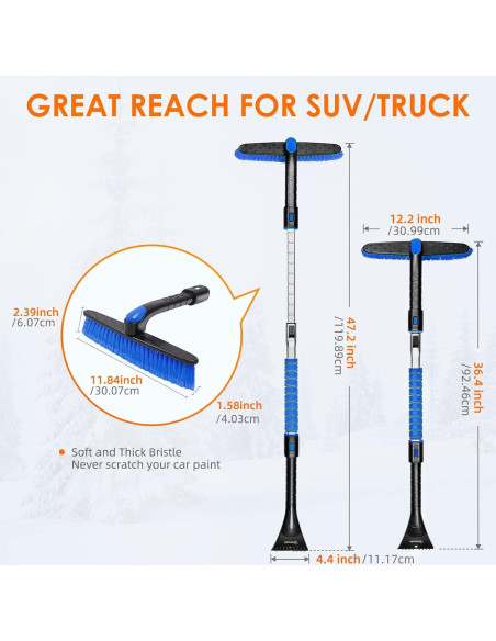 Raspador de Nieve Extensible AstroAI 120 cm con Cabezal Pivotante