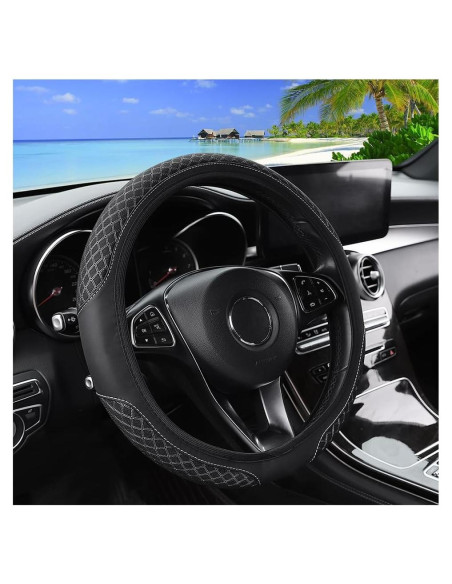 Cubierta de Volante de Coche Zpana 36.83-38.1 cm Cuero Negro