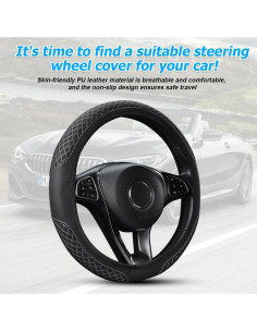Cubierta de Volante de Coche Zpana 36.83-38.1 cm Cuero Negro 2