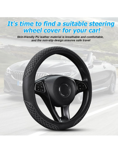Cubierta de Volante de Coche Zpana 36.83-38.1 cm Cuero Negro