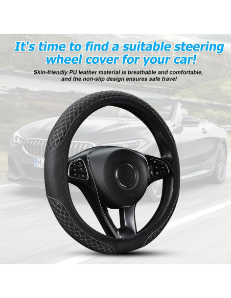 Cubierta de Volante de Coche Zpana 36.83-38.1 cm Cuero Negro