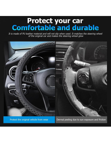 Cubierta de Volante de Coche Zpana 36.83-38.1 cm Cuero Negro