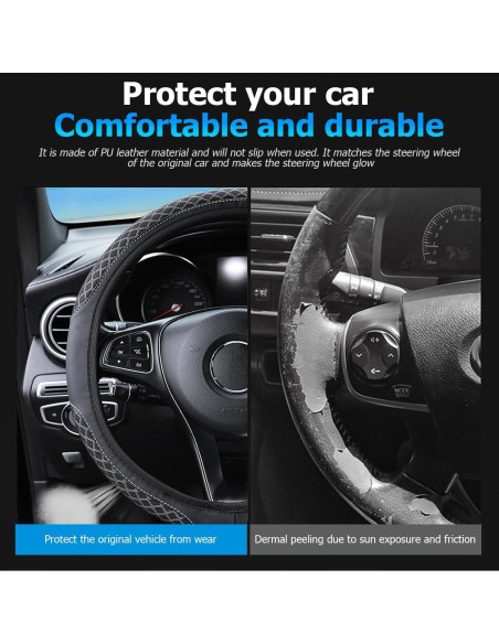 Cubierta de Volante de Coche Zpana 36.83-38.1 cm Cuero Negro