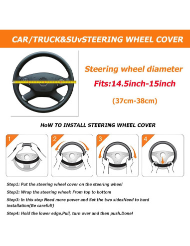 Cubierta de Volante de Coche Zpana 36.83-38.1 cm Cuero Negro