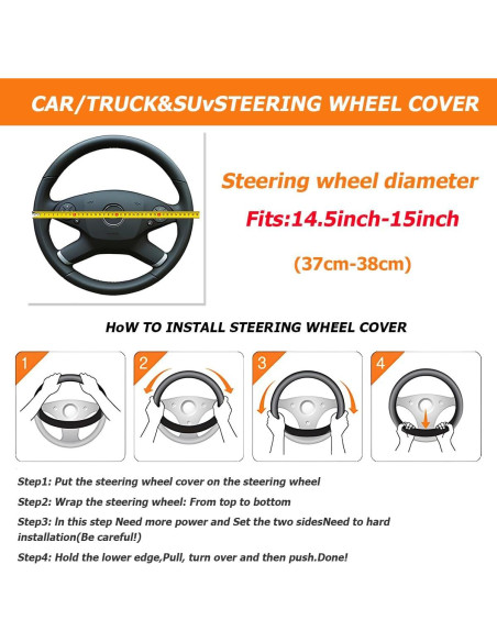 Cubierta de Volante de Coche Zpana 36.83-38.1 cm Cuero Negro