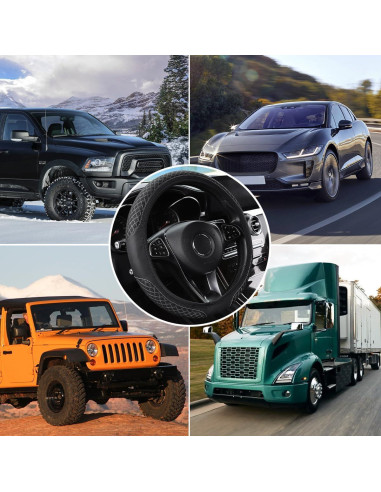 Cubierta de Volante de Coche Zpana 36.83-38.1 cm Cuero Negro