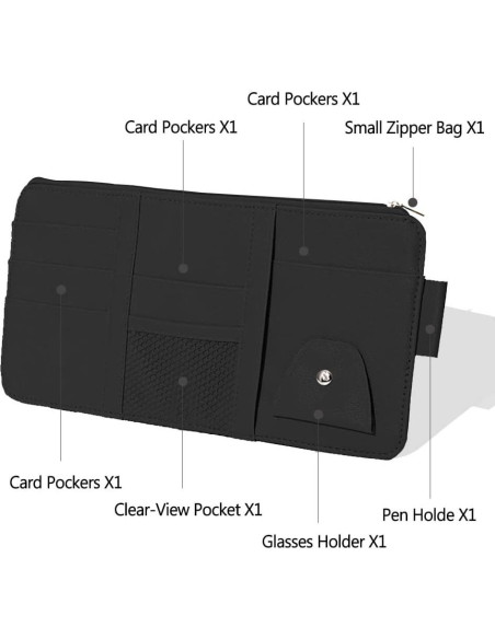 Organizador de Visera de Sol DWARFOO Negro con Múltiples Bolsillos