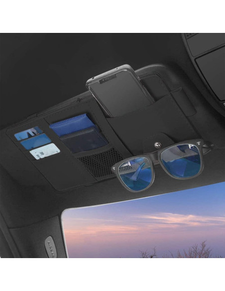 Organizador de Visera de Sol DWARFOO Negro con Múltiples Bolsillos