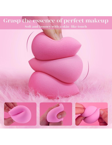 BEAKEY Juego de 6 Esponjas de Maquillaje Sin Látex Rosa