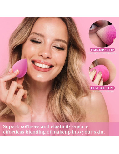 BEAKEY Juego de 6 Esponjas de Maquillaje Sin Látex Rosa