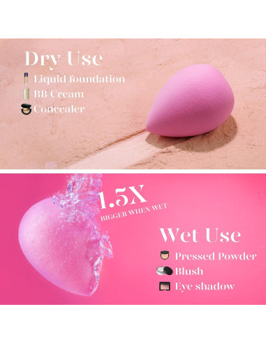 BEAKEY Juego de 6 Esponjas de Maquillaje Sin Látex Rosa