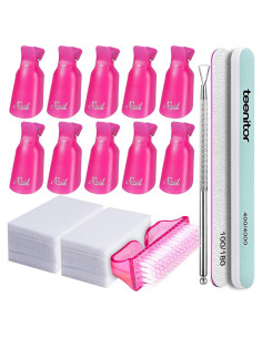 Kit Removedor de Esmalte de Uñas Teenitor - 10 Clips, 115 Almohadillas