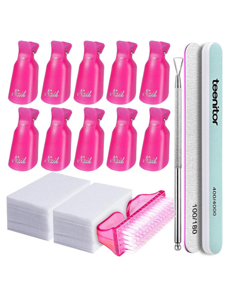 Kit Removedor de Esmalte de Uñas Teenitor - 10 Clips, 115 Almohadillas