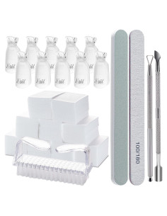 Kit Completo para Quitar Esmalte en Gel Hoewina - 10 Clips, 400 Toallitas, Lima y Herramientas