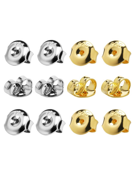 Respaldo de Pendientes DELECOE 6 Pares Hipoalergénico Oro y Plata Respaldo de Pendientes DELECOE 6 Pares Hipoalergénico Oro y Plata