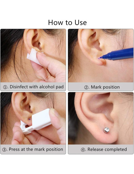 Kit de Perforación de Orejas HYJLPAF - 4 Pistolas Desechables con Aretes 5mm Kit de Perforación de Orejas HYJLPAF - 4 Pistolas Desechables con Aretes 5mm