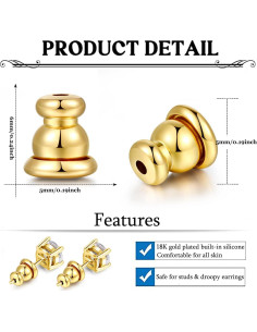 Resortes de Seguridad para Pendientes Moconar Oro 18K 4 Pcs 2