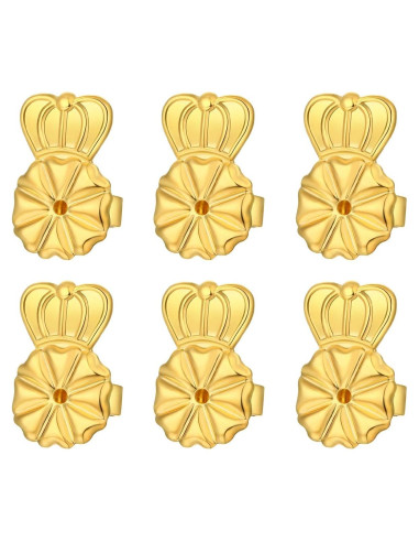 3 Pares de Respaldo de Aretes Ajustables Kouley Oro 14K