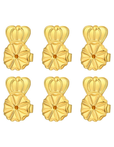 3 Pares de Respaldo de Aretes Ajustables Kouley Oro 14K