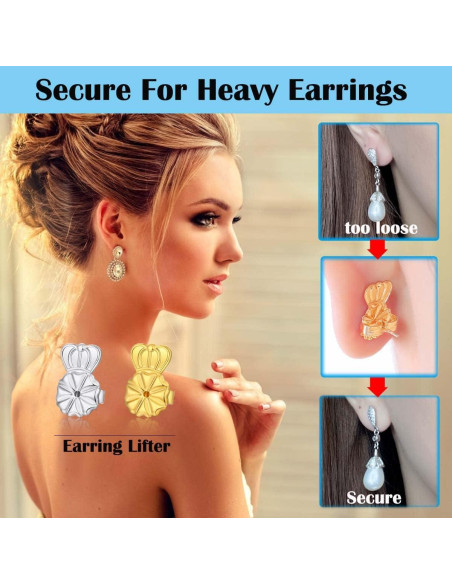 3 Pares de Respaldo de Aretes Ajustables Kouley Oro 14K