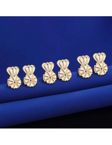 3 Pares de Respaldo de Aretes Ajustables Kouley Oro 14K