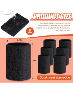 Muñequera de Sudor Wettarn 10 cm Algodón Unisex 3 Pcs 2