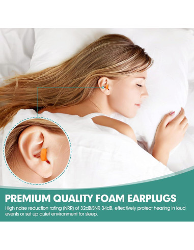 100 Pares de Tapones para Oídos Jindali Reducción de Ruido 33dB