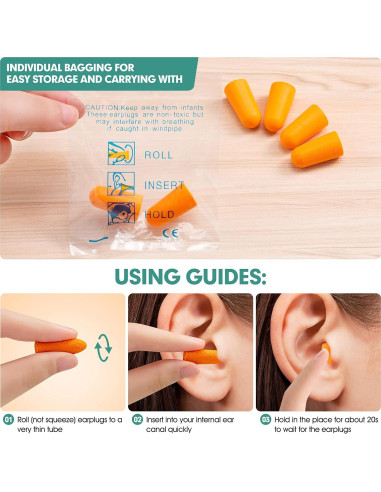 100 Pares de Tapones para Oídos Jindali Reducción de Ruido 33dB