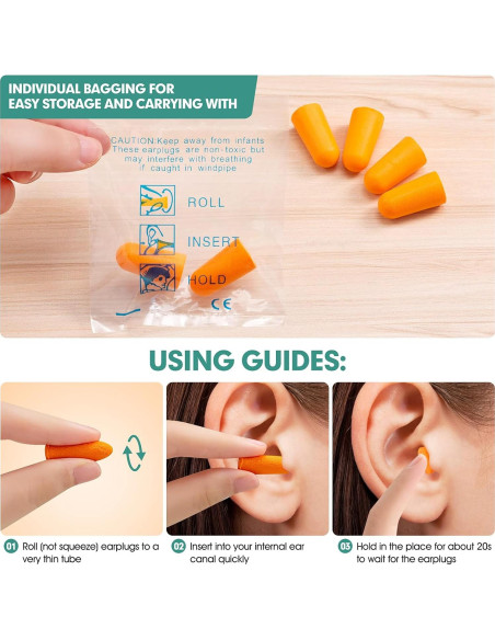 100 Pares de Tapones para Oídos Jindali Reducción de Ruido 33dB