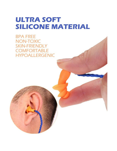 12 Pares de Tapones de Silicona BUYBUYGO con Cable Reutilizables