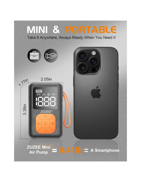 Mini Bomba de Bicicleta ZUZEE 150 PSI Portátil con Manómetro