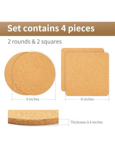 Trivetes de Corcho Cazzon 20.32 cm 4 Piezas Resistentes al Calor 2