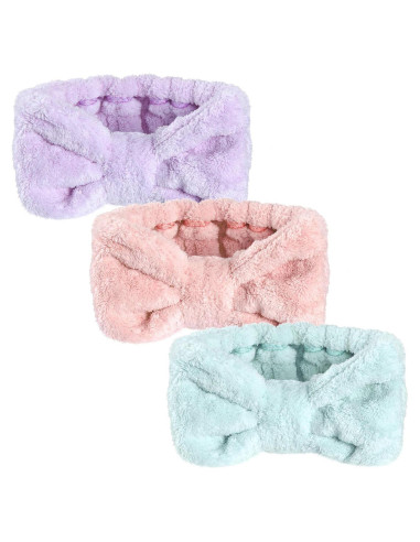 3 Diademas de Microfibra Hicarer con Lazo para Maquillaje