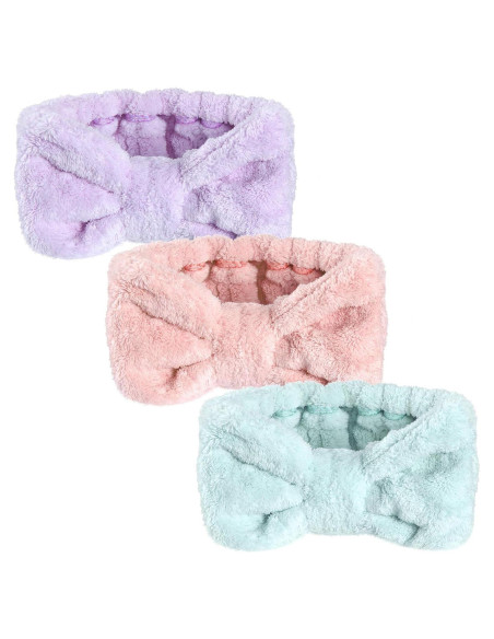 3 Diademas de Microfibra Hicarer con Lazo para Maquillaje