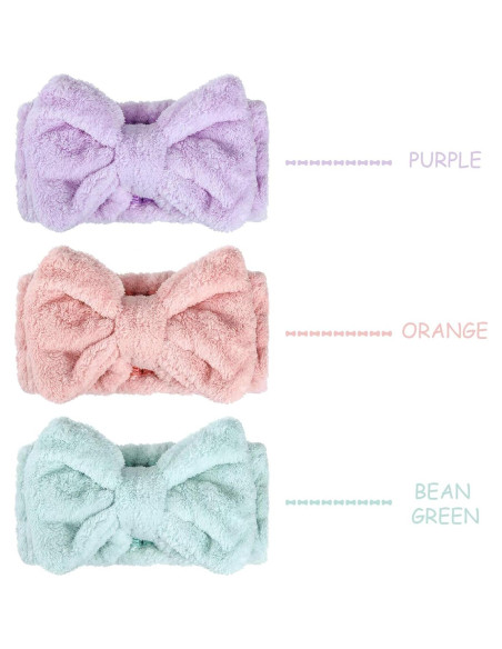 3 Diademas de Microfibra Hicarer con Lazo para Maquillaje