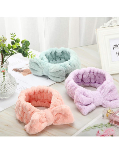 3 Diademas de Microfibra Hicarer con Lazo para Maquillaje