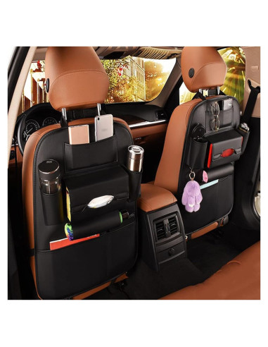 2 Organizadores de Asiento de Coche SANMITTI Cuero Sintético Negro